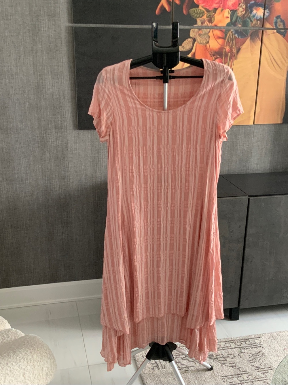 Grizias Casual Pink Short-Sleeve Tiered Silk blend Dress S